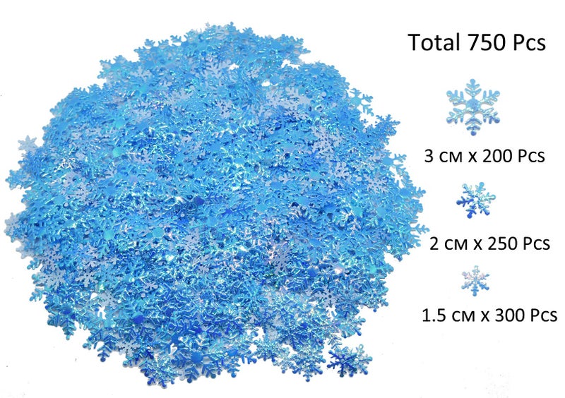 catin 750pcs Snowflake Confetti for Table Frozen Confetti Blue Snowflake Table Scatter Winter Wonderland Birthday Party Supplies, 3 size - Image 2